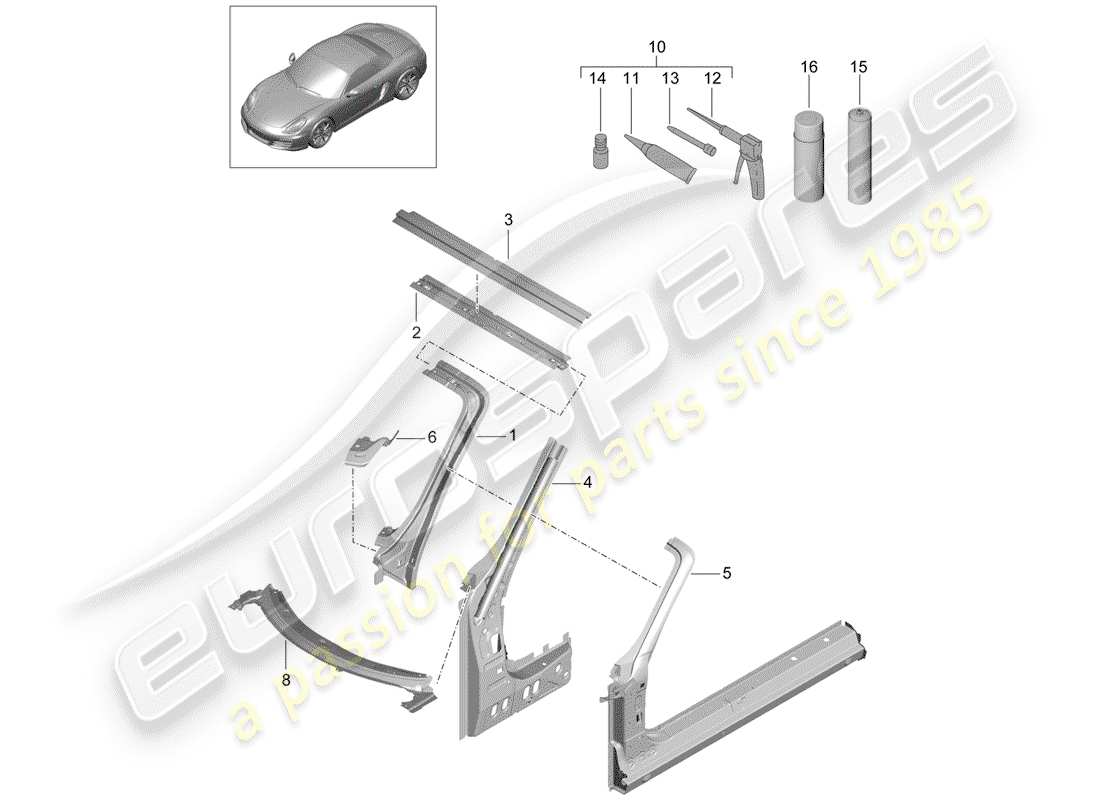 porsche boxster 981 (2012) cowl part diagram