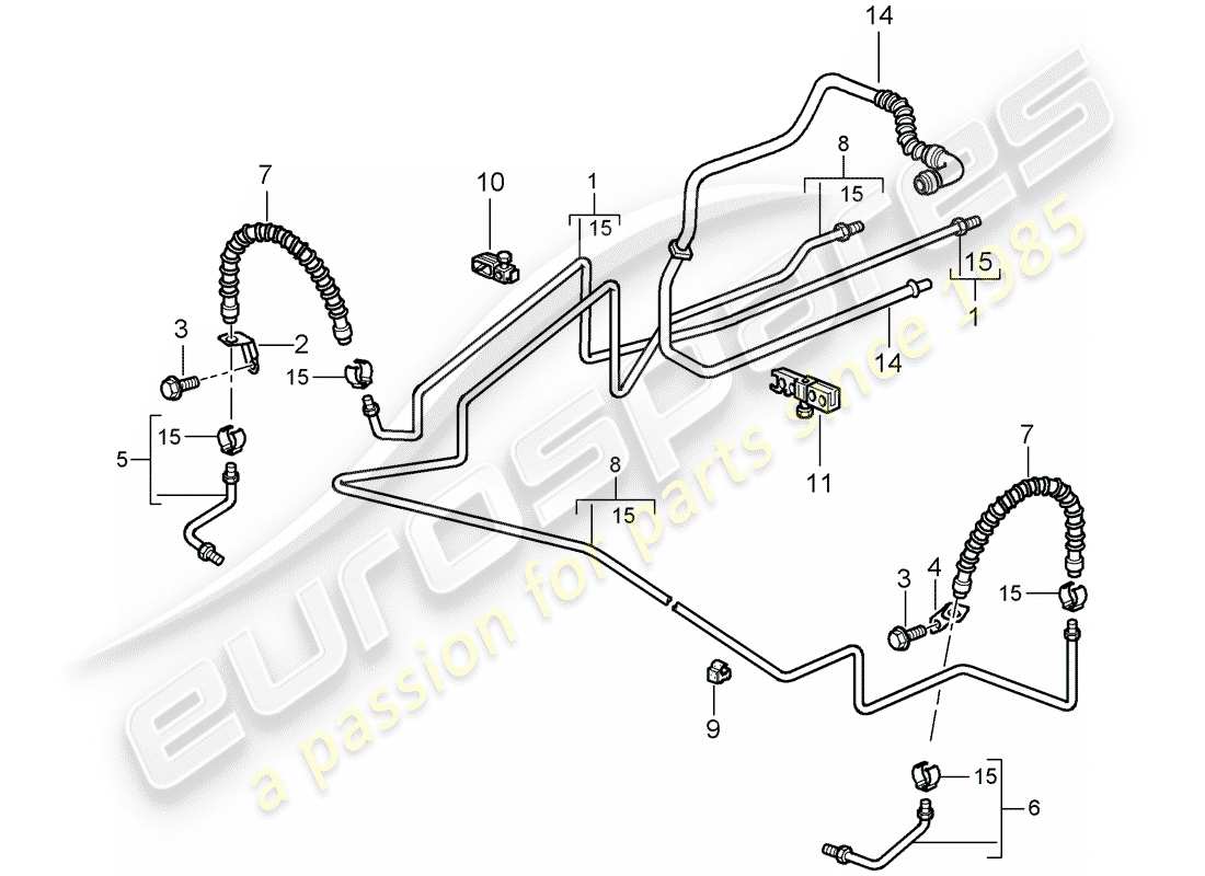 porsche cayman 987 (2006) brake line part diagram