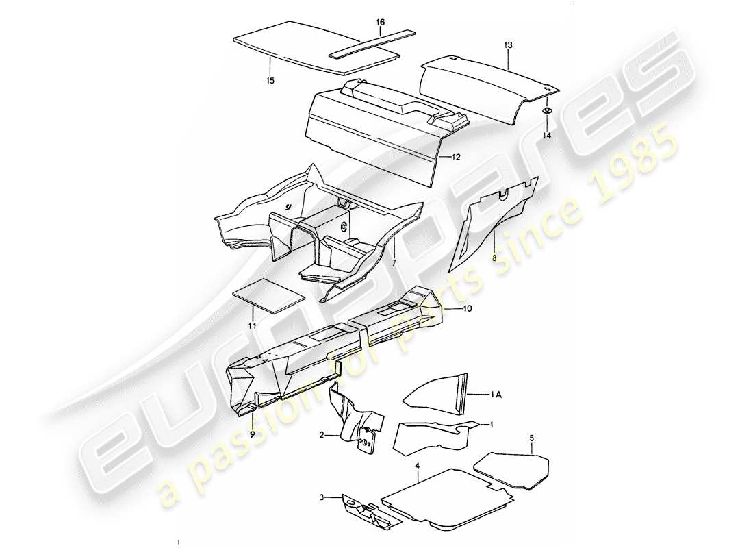 porsche 964 (1993) body shell - sound absorbers part diagram