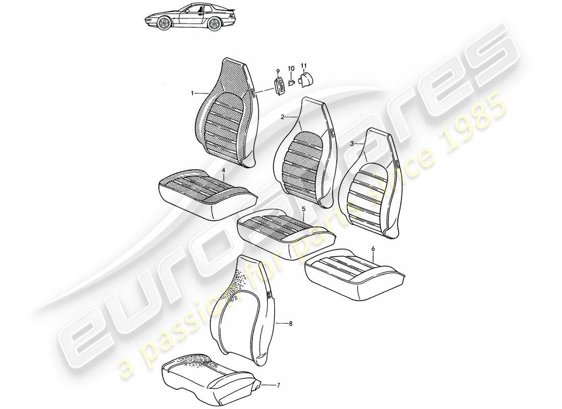 porsche seat 944/968/911/928 (1986) cover - front seat - d - mj 1992>> - mj 1993 parts diagram