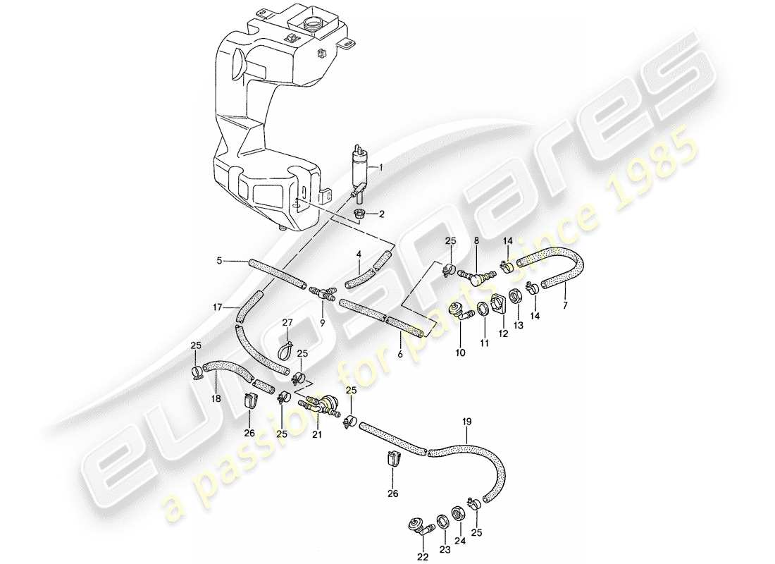 porsche 944 (1989) headlight washer system part diagram