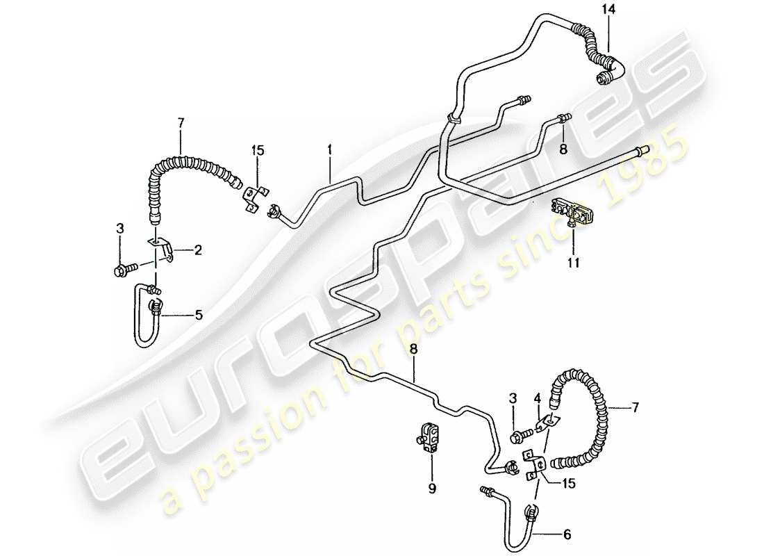 porsche 996 gt3 (2001) brake line - underbody - rear axle - vacuum line parts diagram