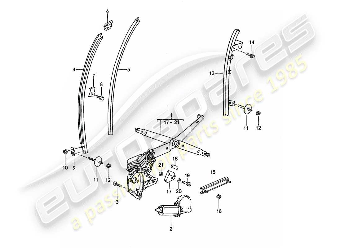 porsche 968 (1994) window regulator - glass channel part diagram