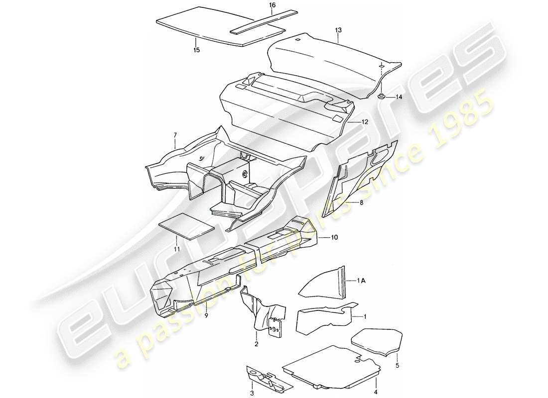 porsche 993 (1998) body shell - sound absorbers part diagram