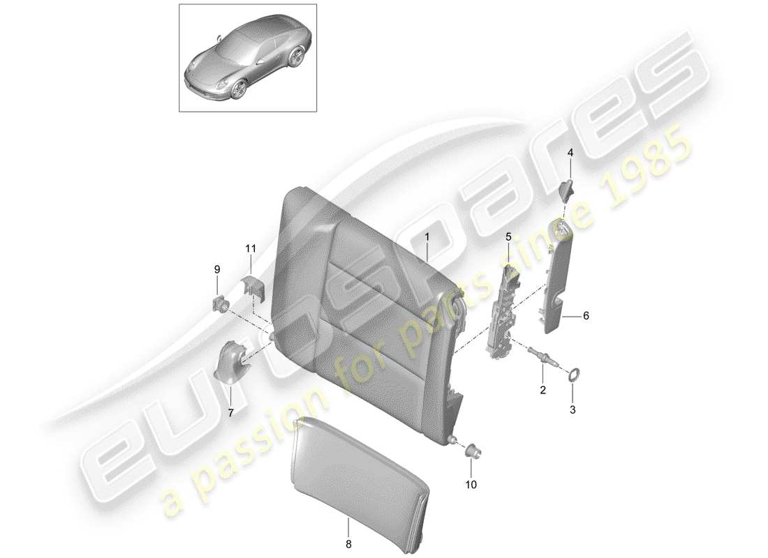 porsche 991 (2015) emergency seat backrest parts diagram