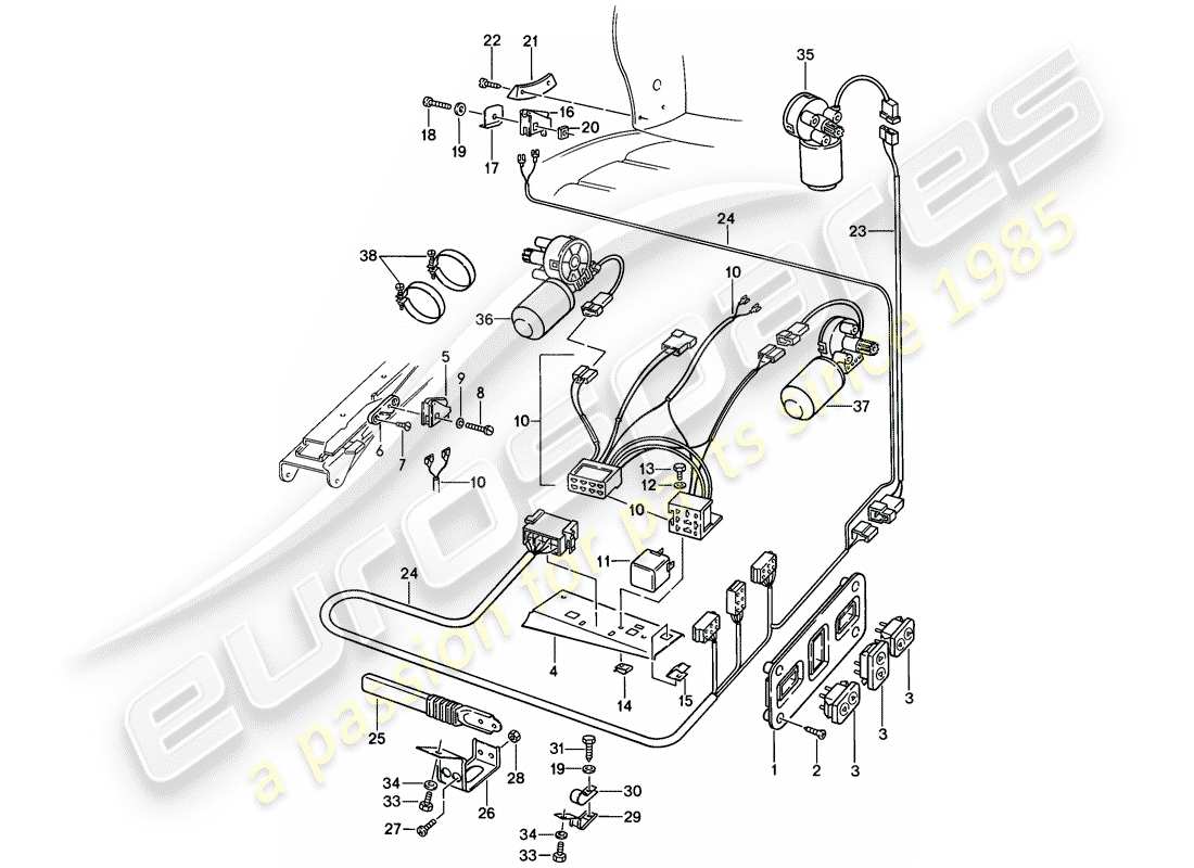 porsche 928 (1979) electrical equipment - electric drive - comfort seat parts diagram