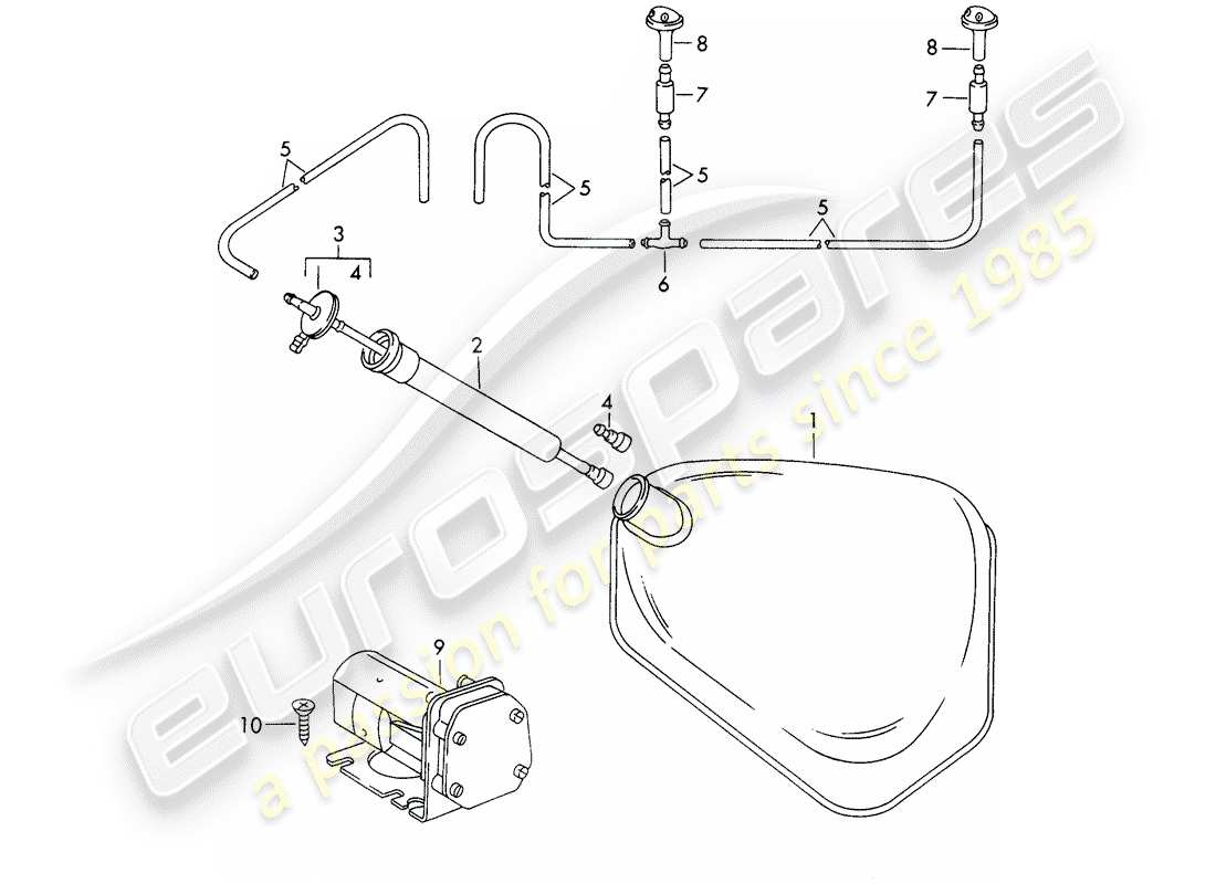 porsche 911/912 (1967) windshield washer unit part diagram