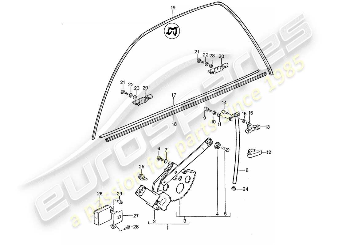 porsche 928 (1989) window regulator parts diagram