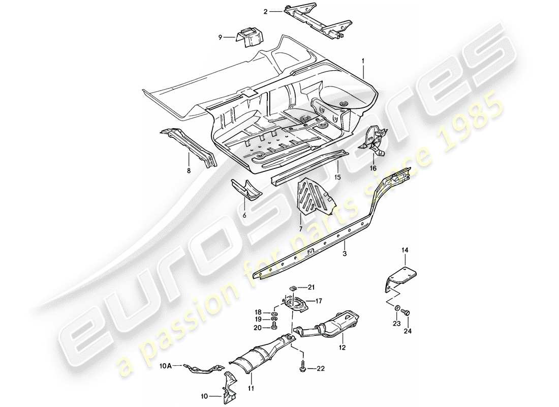 porsche 928 (1985) floor pan parts diagram