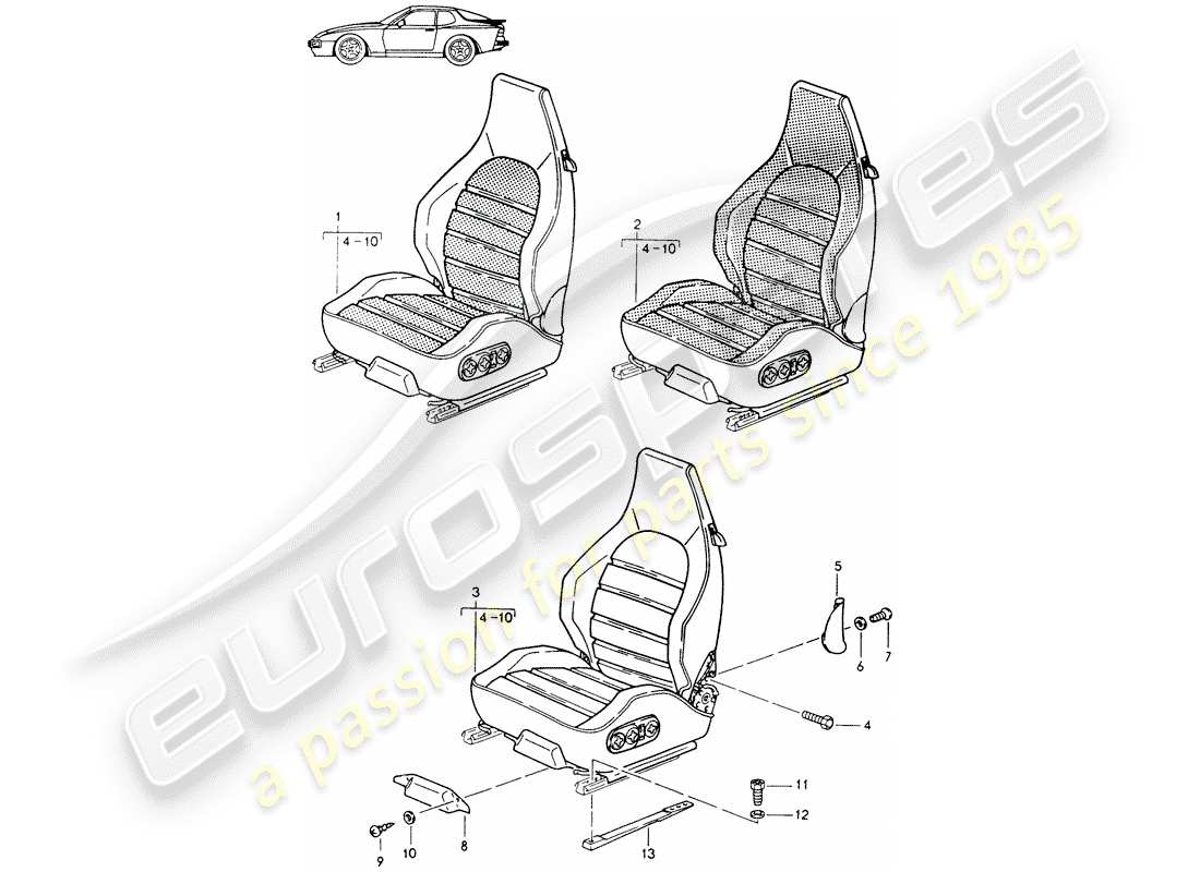 porsche seat 944/968/911/928 (1986) sports seat - complete - d - mj 1989>> - mj 1991 parts diagram