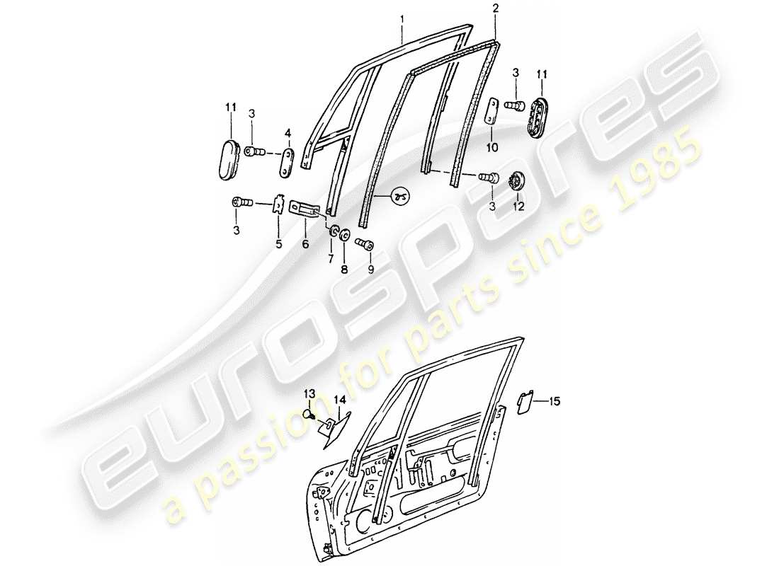 porsche 964 (1990) window frame part diagram