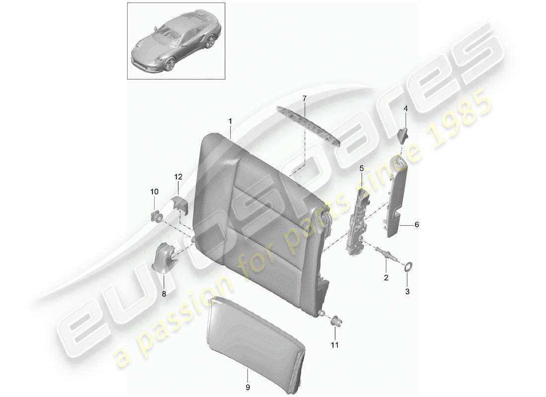 porsche 991 turbo (2014) emergency seat backrest parts diagram