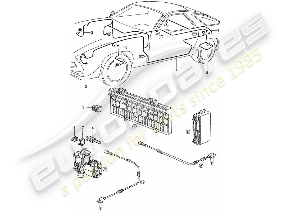 porsche 928 (1985) harness - anti-locking brake syst. -abs- - d - mj 1986>> - mj 1986 part diagram