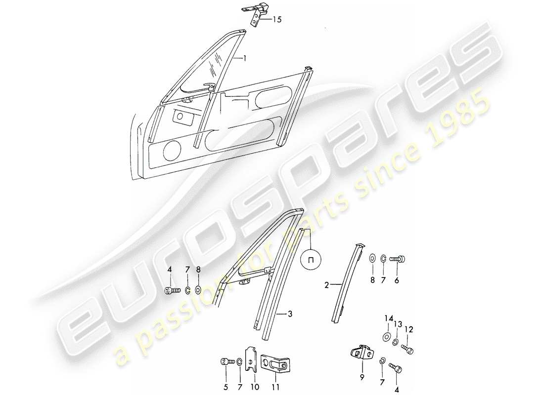 porsche 911/912 (1965) window frame parts diagram