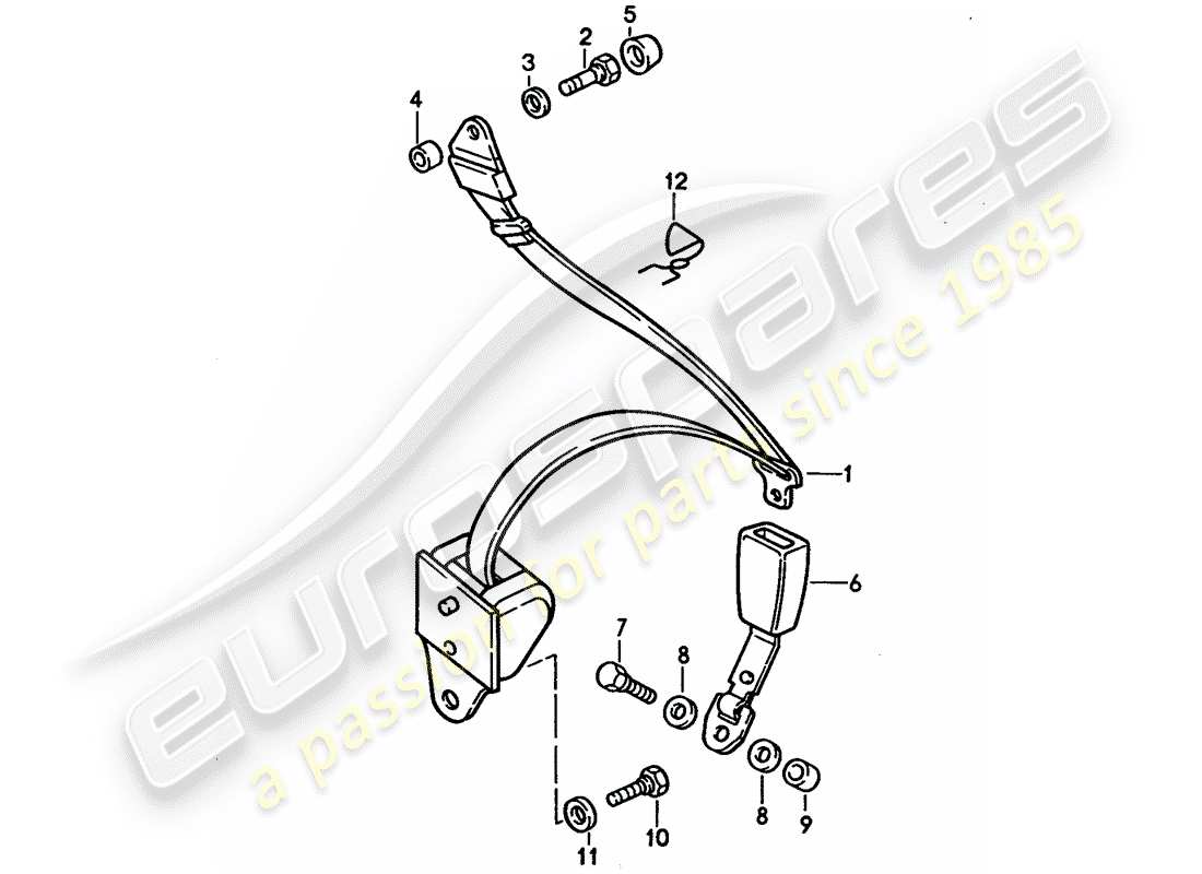 porsche 928 (1992) seat belt parts diagram