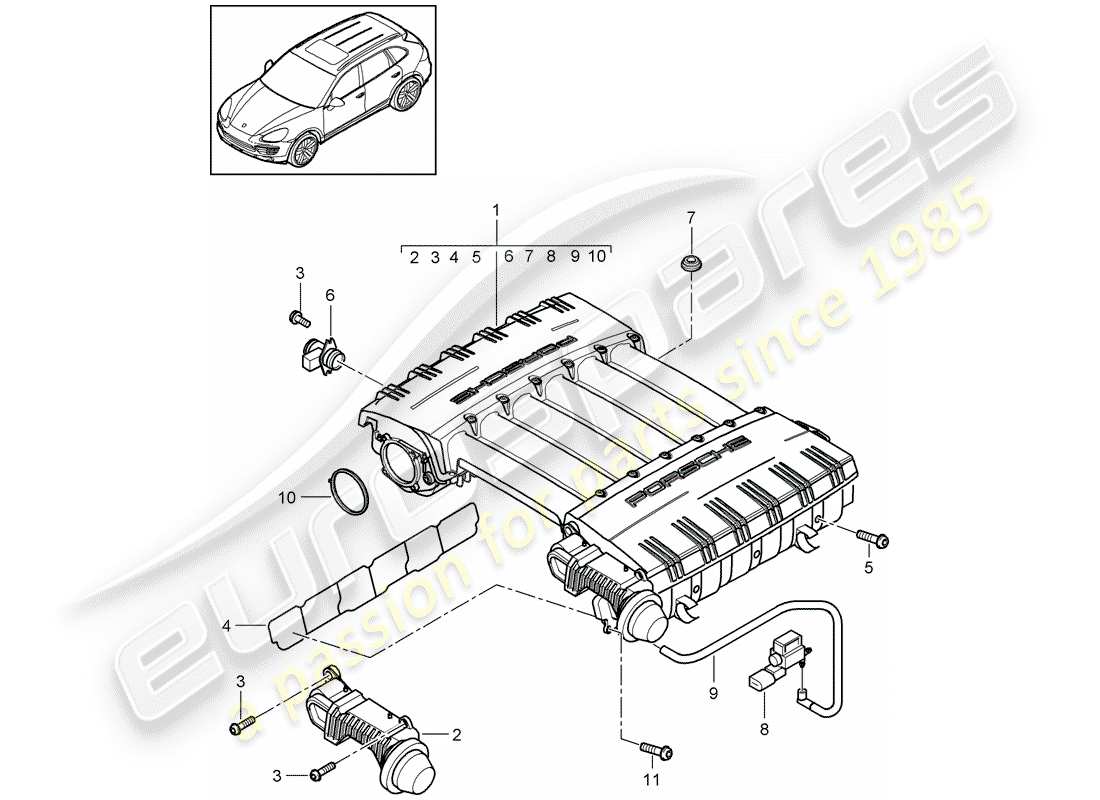 porsche cayenne e2 (2013) intake manifold part diagram