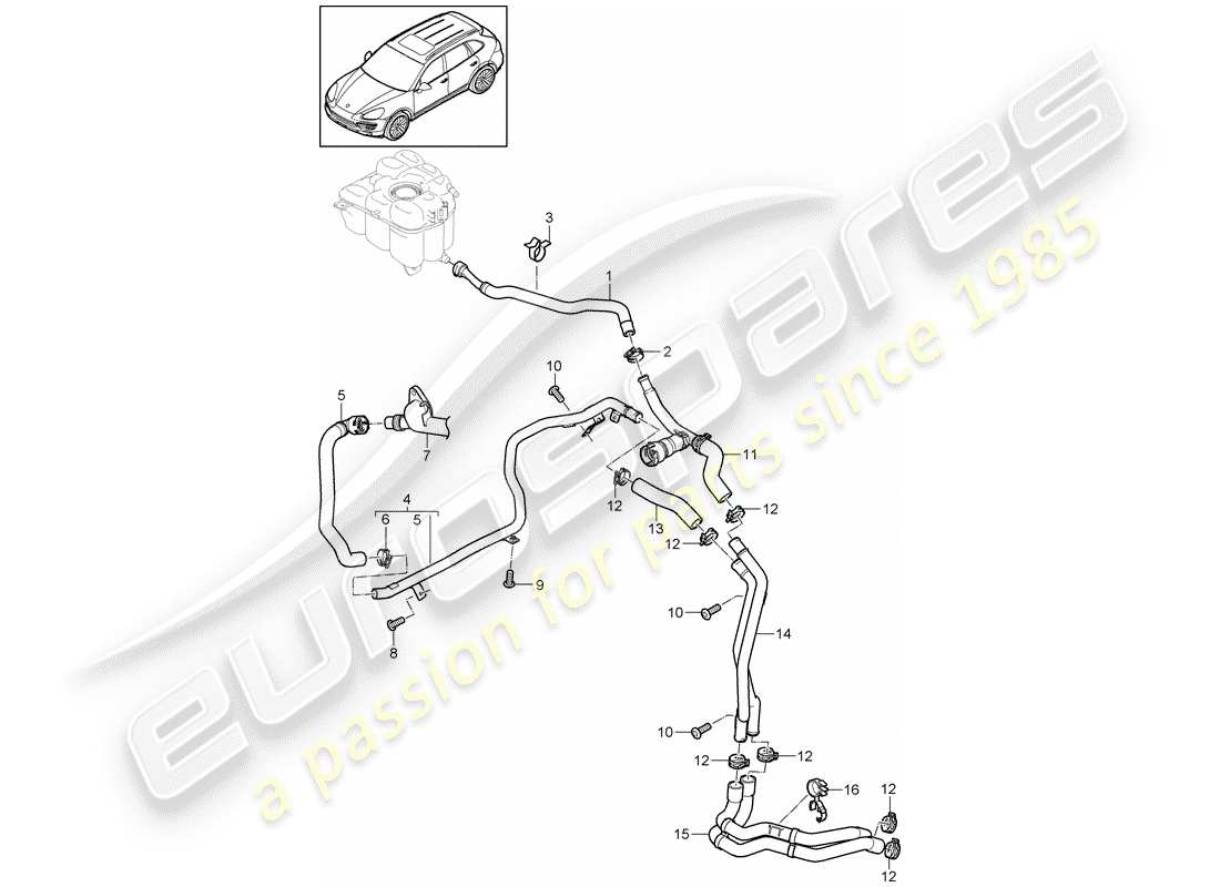 porsche cayenne e2 (2013) water cooling 4 part diagram