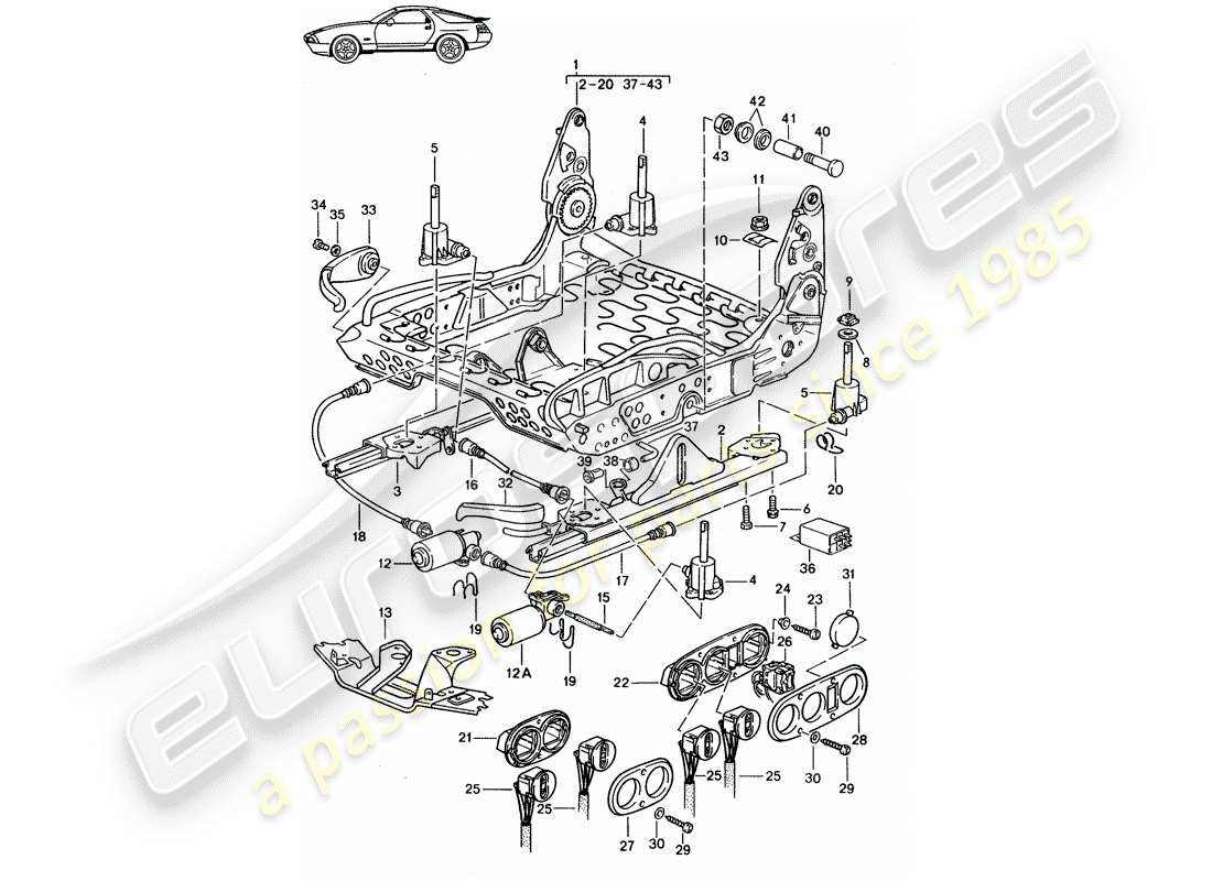 porsche seat 944/968/911/928 (1994) frame for seat - sports seat - electrically adjustable - d - mj 1987>> part diagram