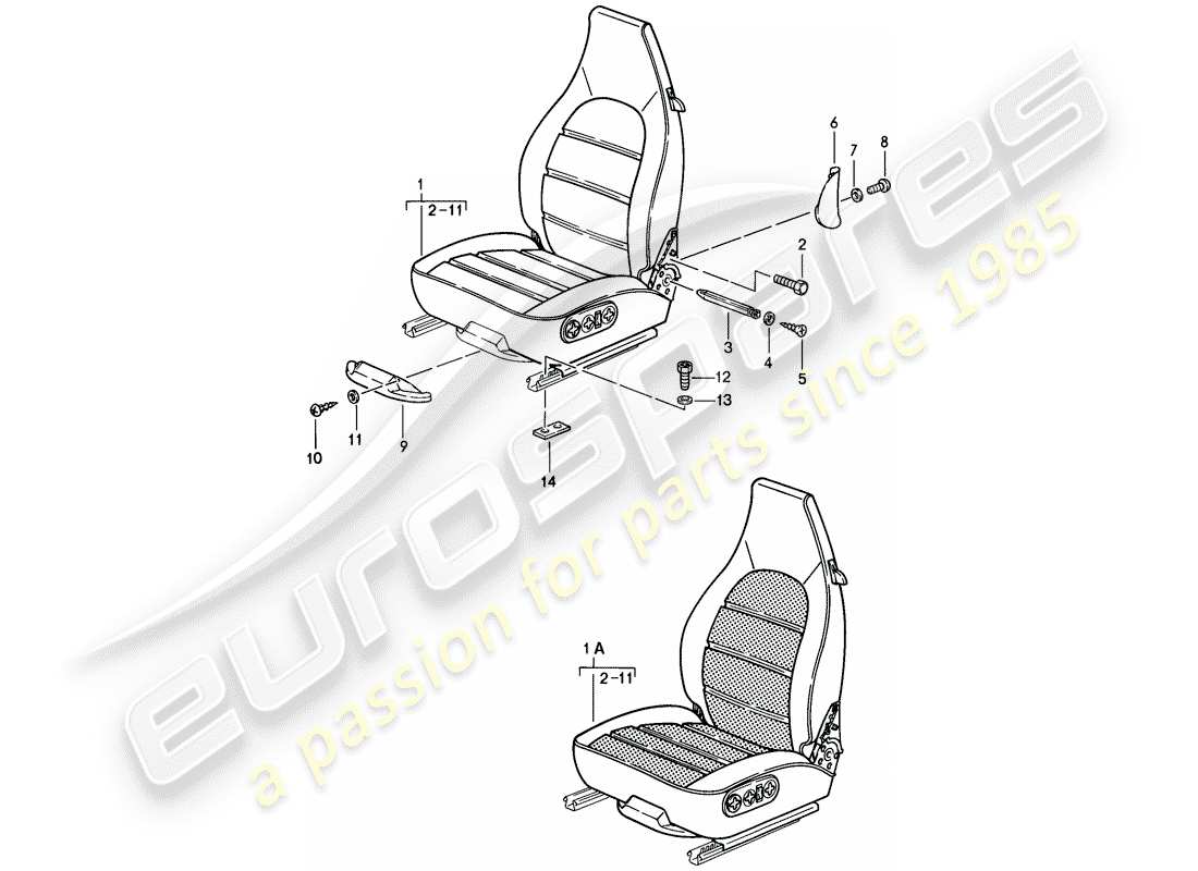 porsche 928 (1985) front seat - d - mj 1985>> parts diagram