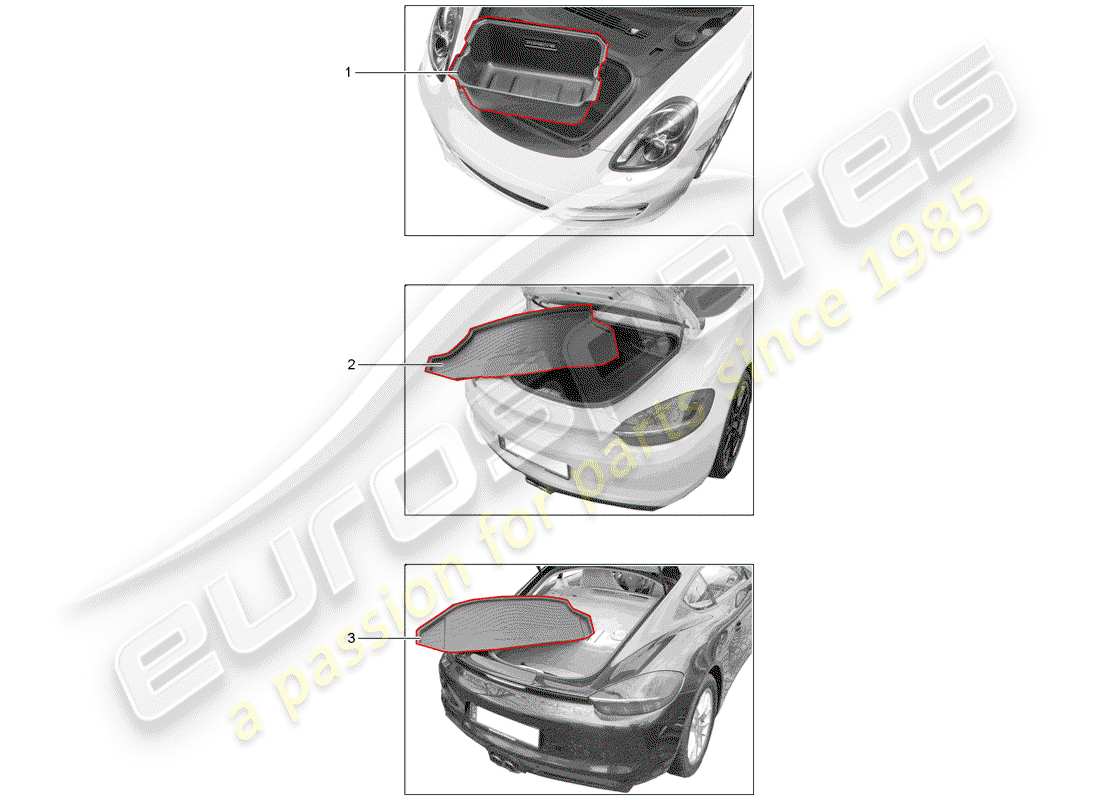 porsche tequipment 98x/99x (2016) luggage compartment liner part diagram