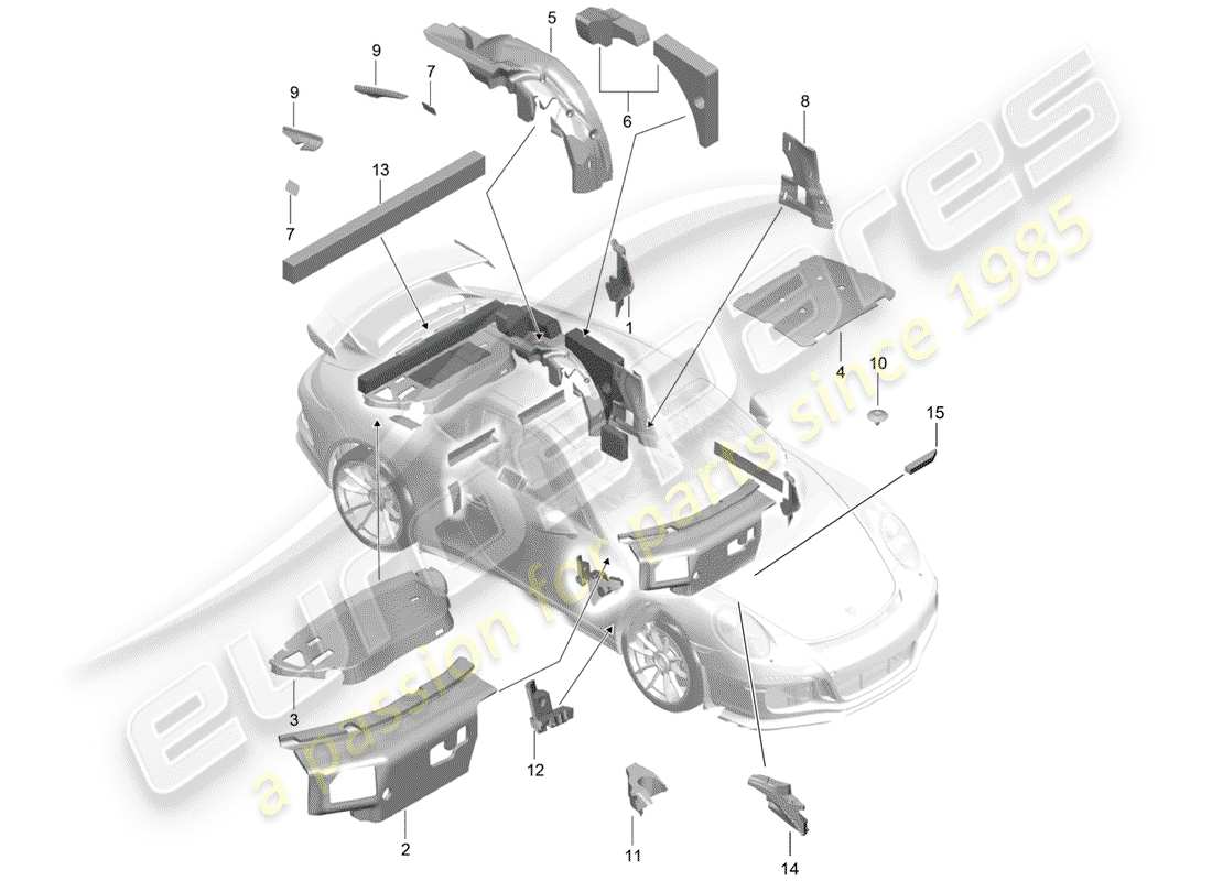 porsche 991r/gt3/rs (2020) body shell parts diagram