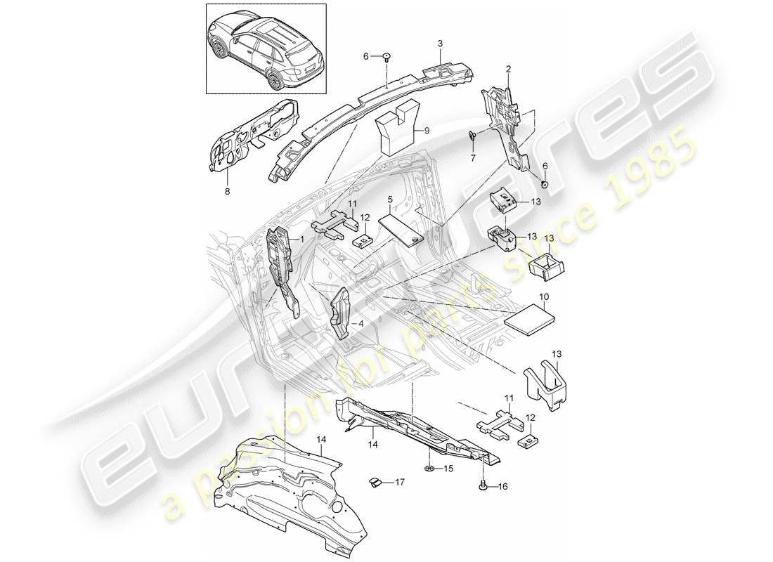 porsche cayenne e2 (2013) sound absorber part diagram