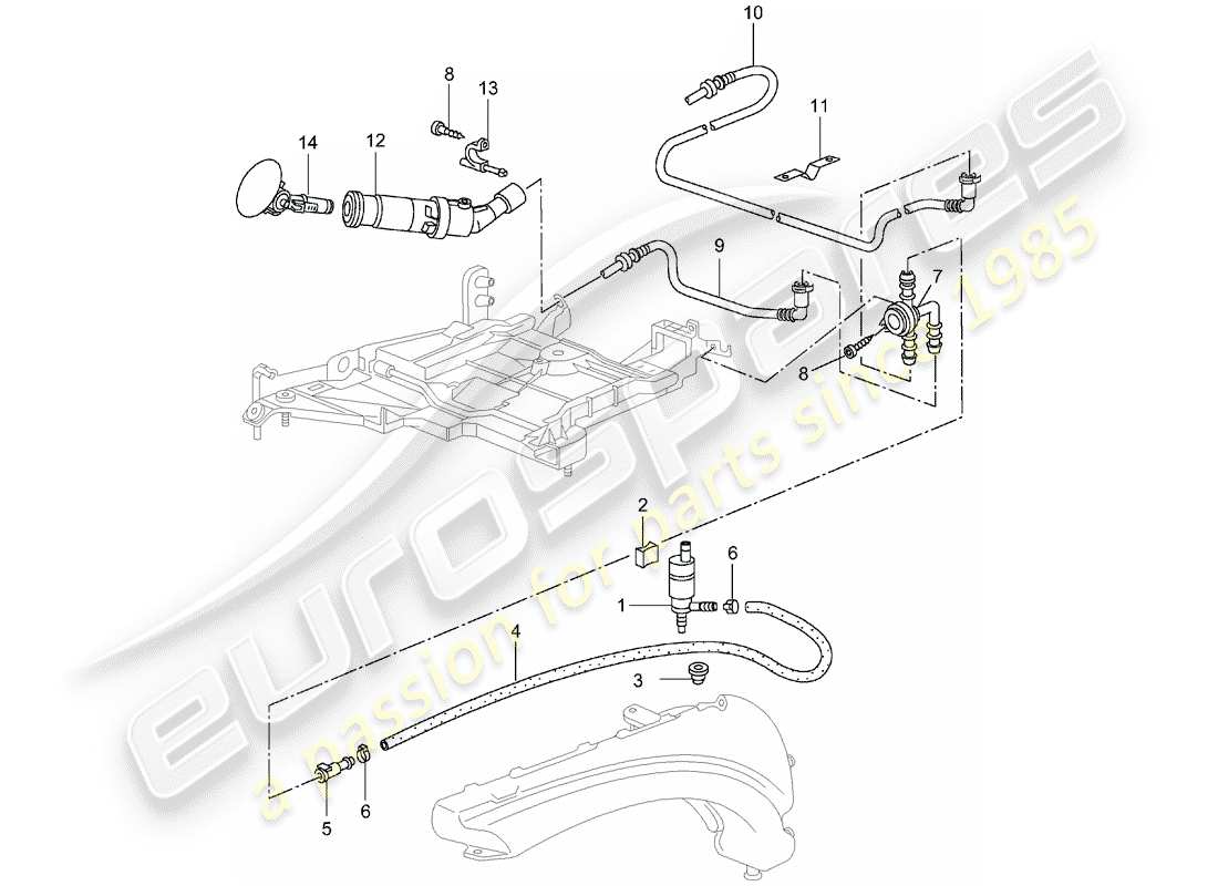 porsche 996 (2001) headlight washer system - d - mj 2002>> part diagram