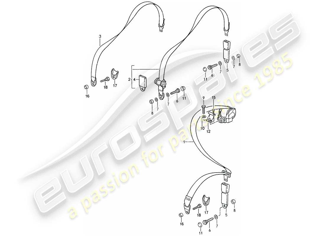 porsche 993 (1998) seat belt part diagram