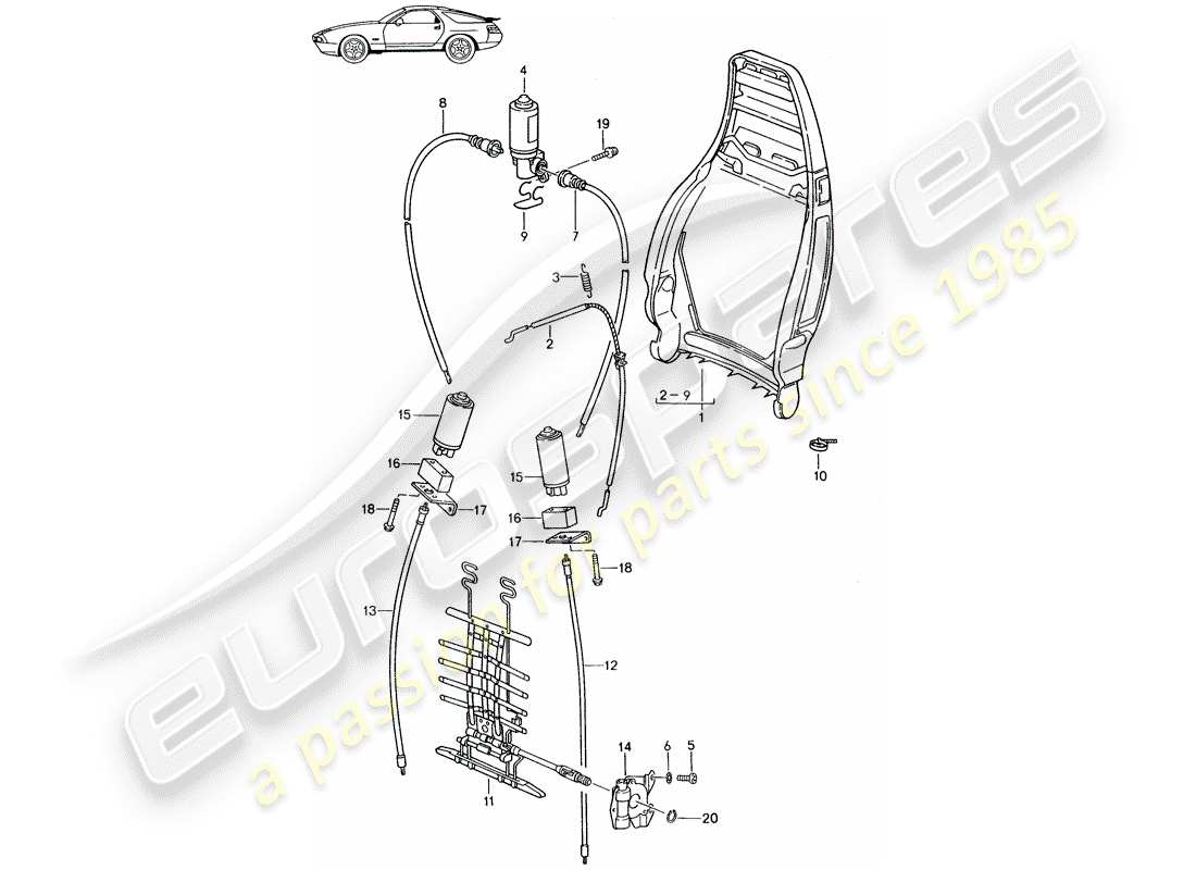 porsche seat 944/968/911/928 (1990) backrest frame - lumbar support - d - mj 1987>> parts diagram
