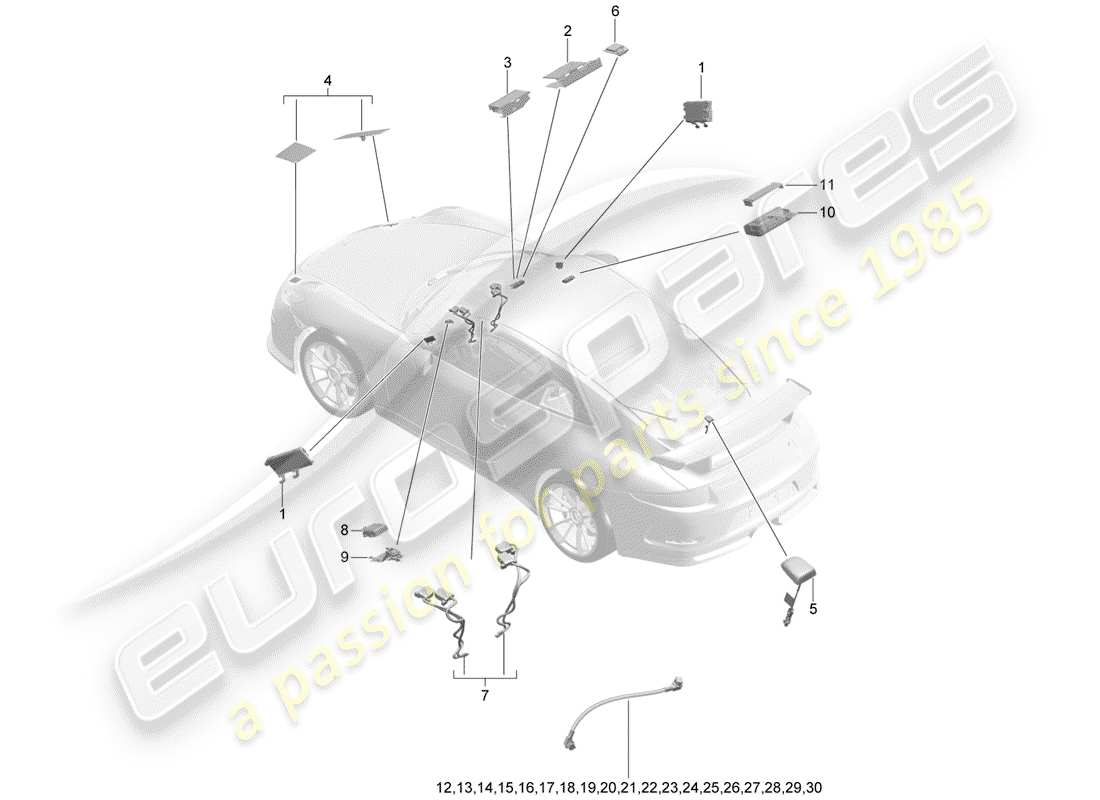 porsche 991r/gt3/rs (2017) antenna part diagram