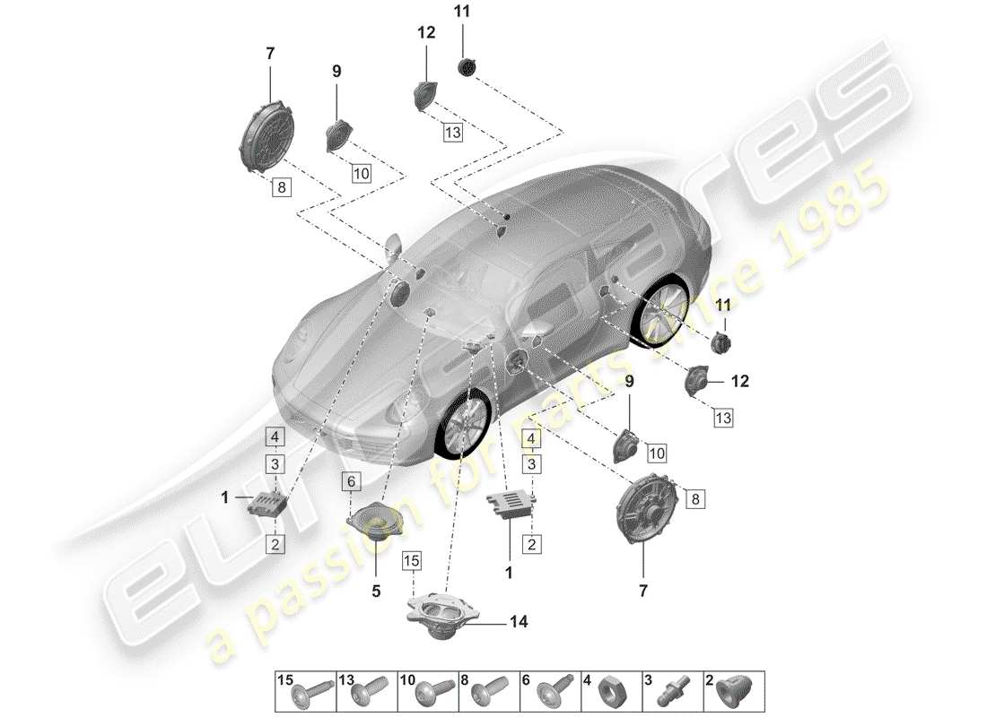 porsche 992 (2020) loudspeaker part diagram