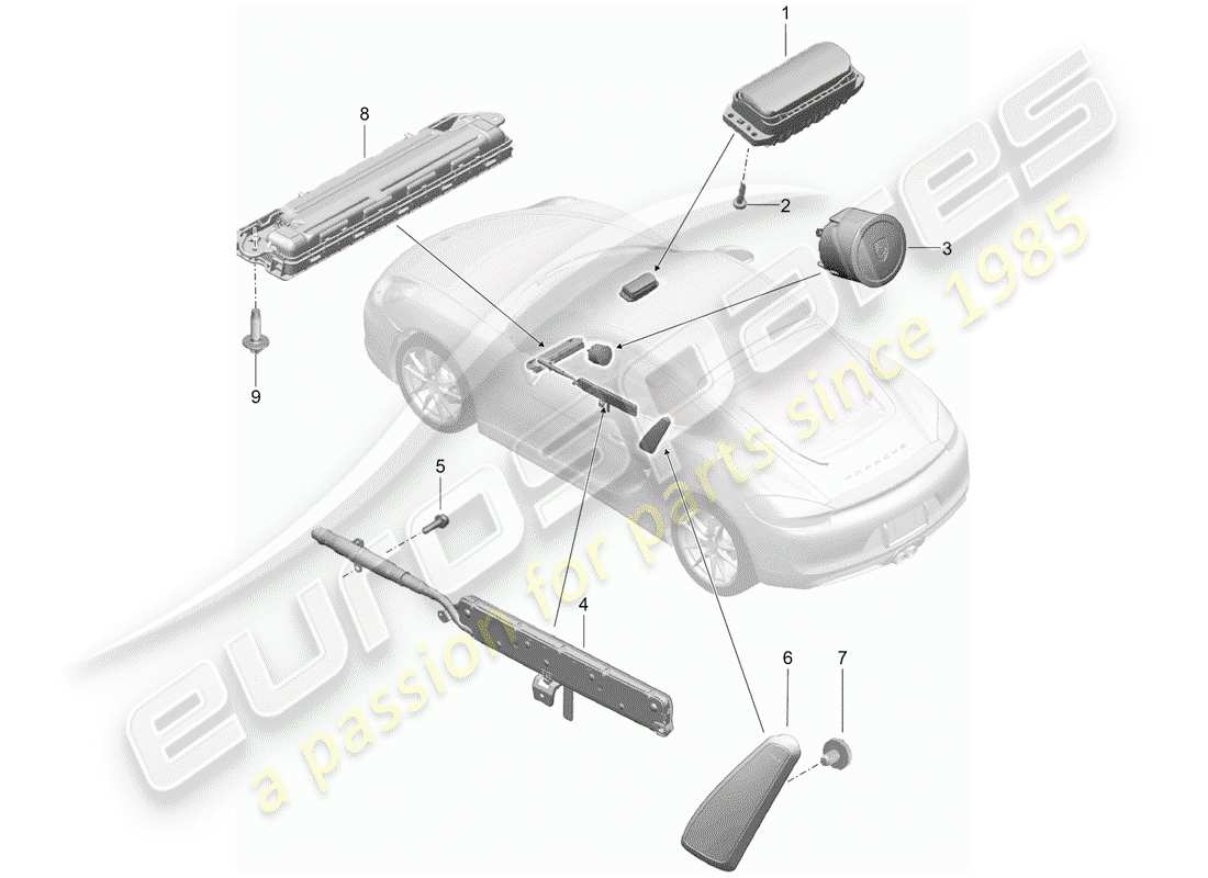 porsche cayman 981 (2014) airbag part diagram