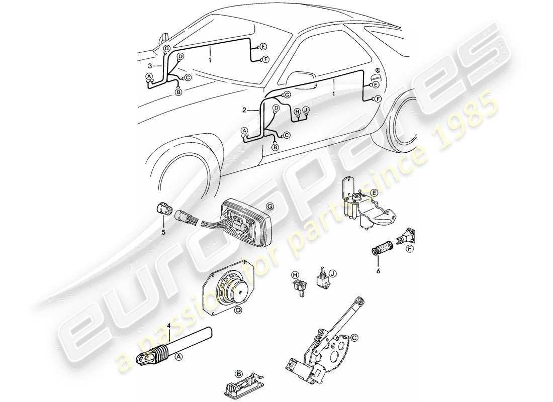 porsche 928 (1985) harness - door part diagram