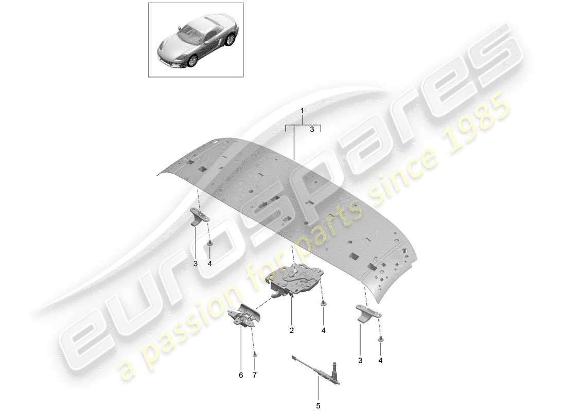 porsche 718 boxster (2017) top frame part diagram