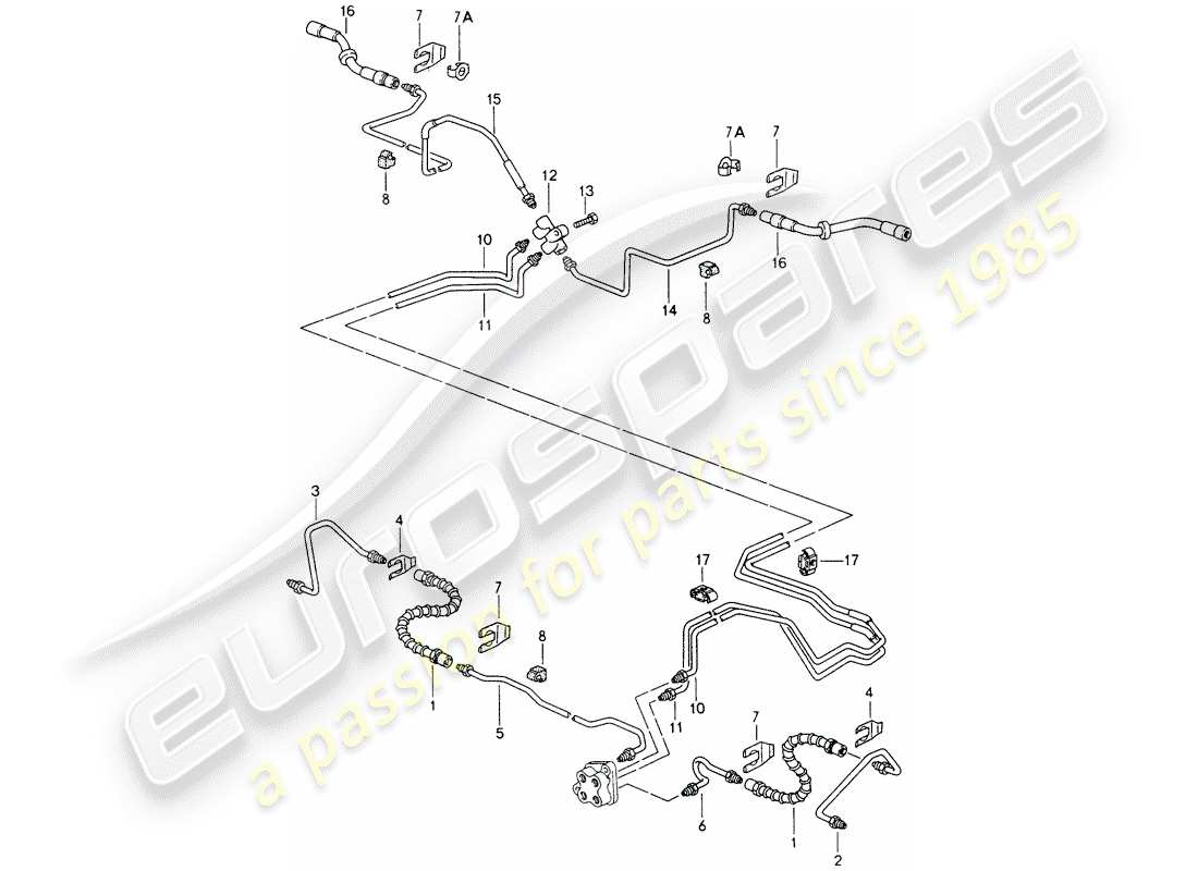 porsche 993 (1995) brake lines - front axle - underbody part diagram