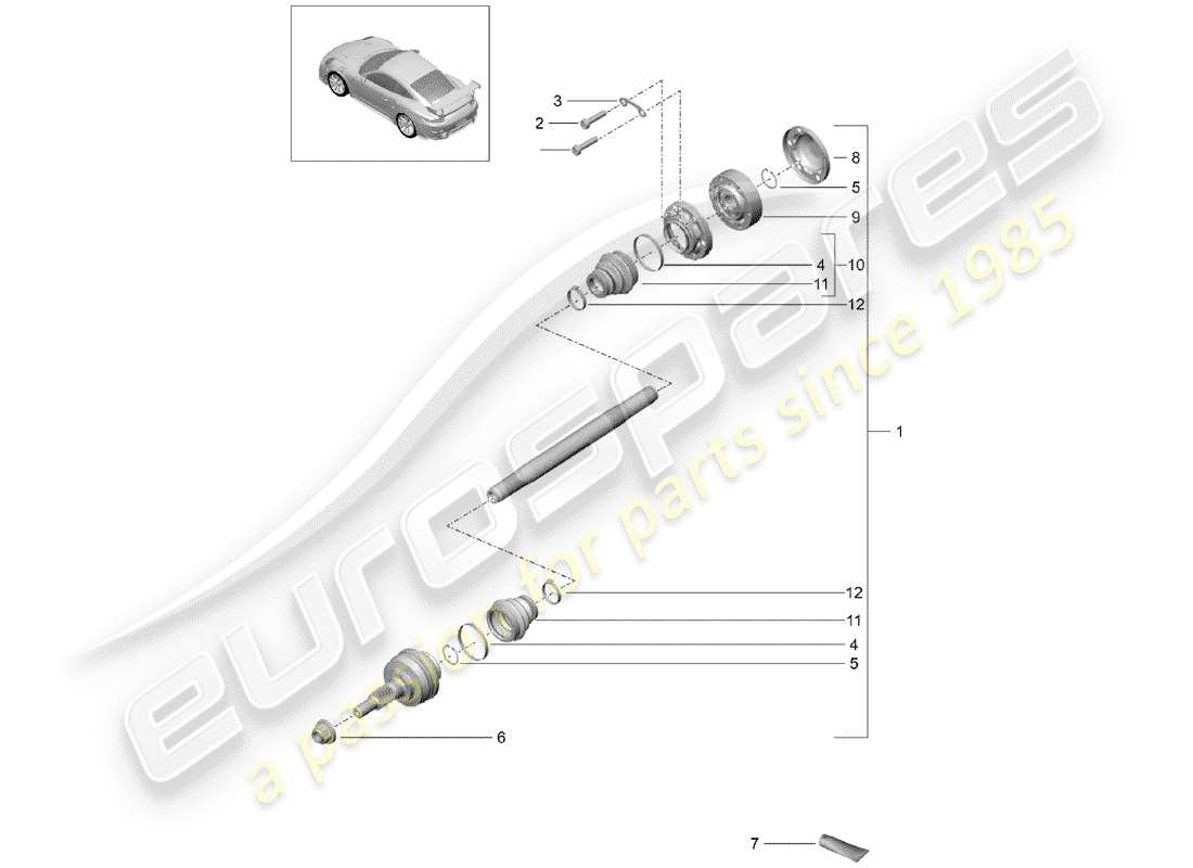 porsche 991 t/gt2rs drive shaft part diagram