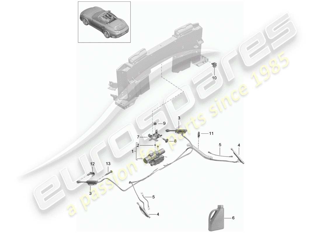 porsche 991 turbo (2020) convertible roof parts diagram