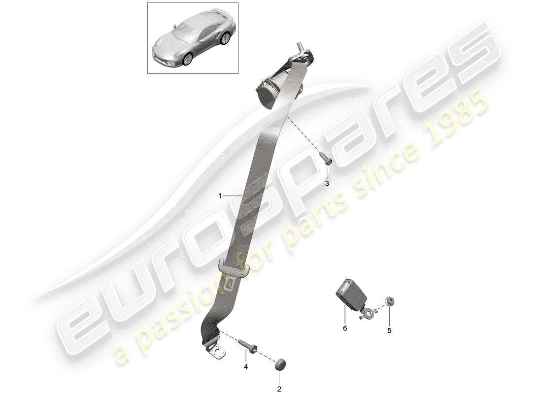 porsche 991 turbo (2015) three-point seat belt parts diagram