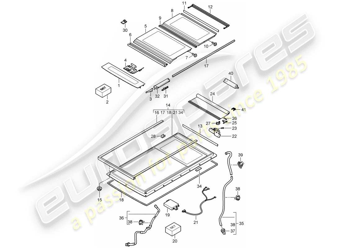 porsche cayenne (2003) glass roof part diagram