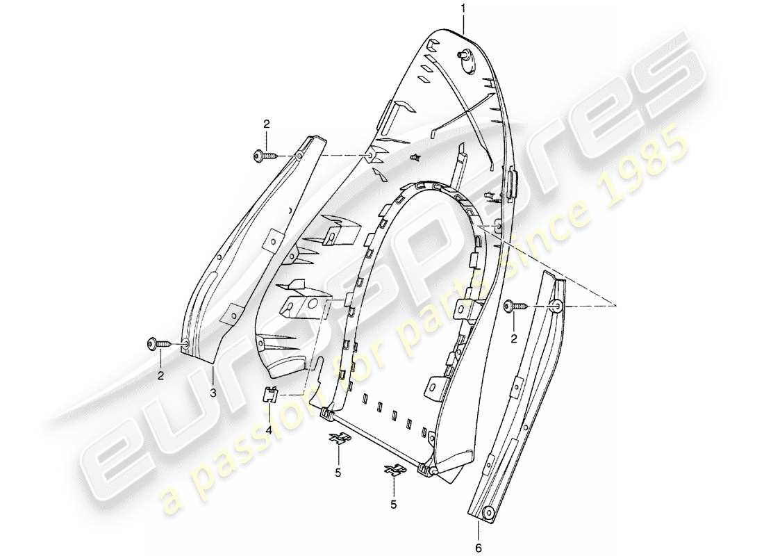 porsche boxster 986 (1997) backrest shell - standard seat - comfort seat part diagram