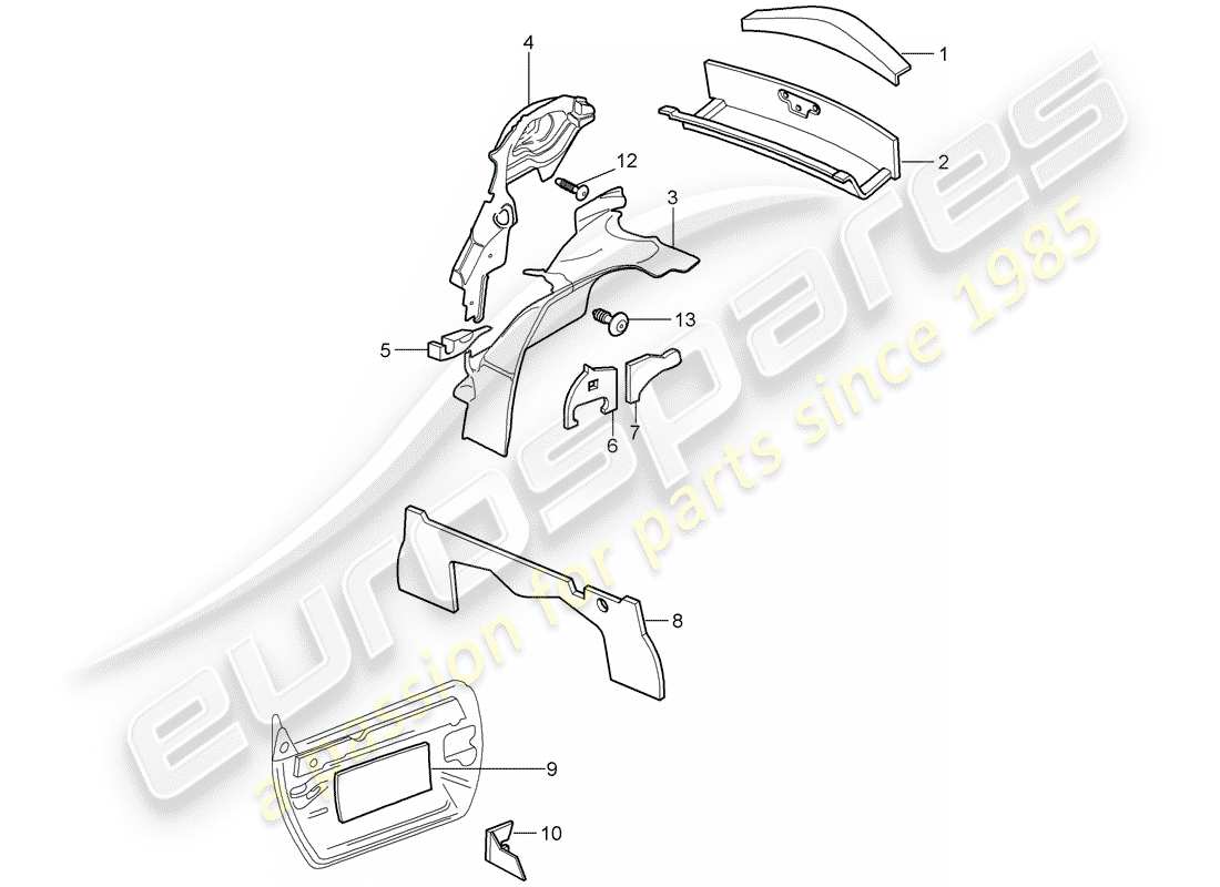 porsche boxster 986 (2004) body shell - sound absorber part diagram