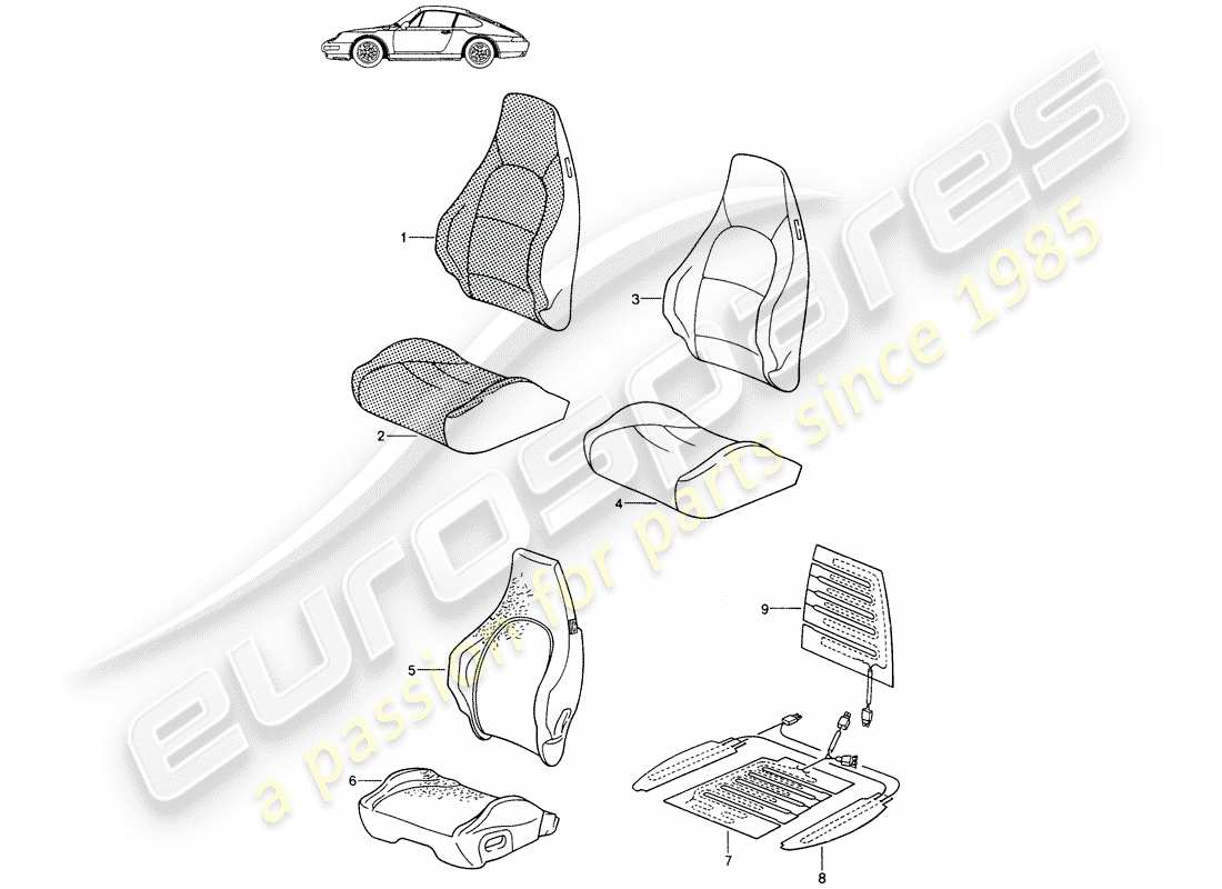 porsche seat 944/968/911/928 (1986) cover - sports seat - d - mj 1994>> - mj 1994 parts diagram