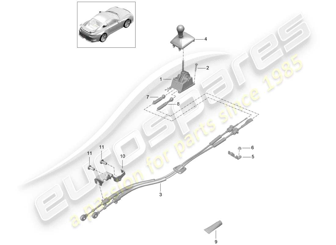 porsche 991r/gt3/rs (2020) shift mechanism parts diagram