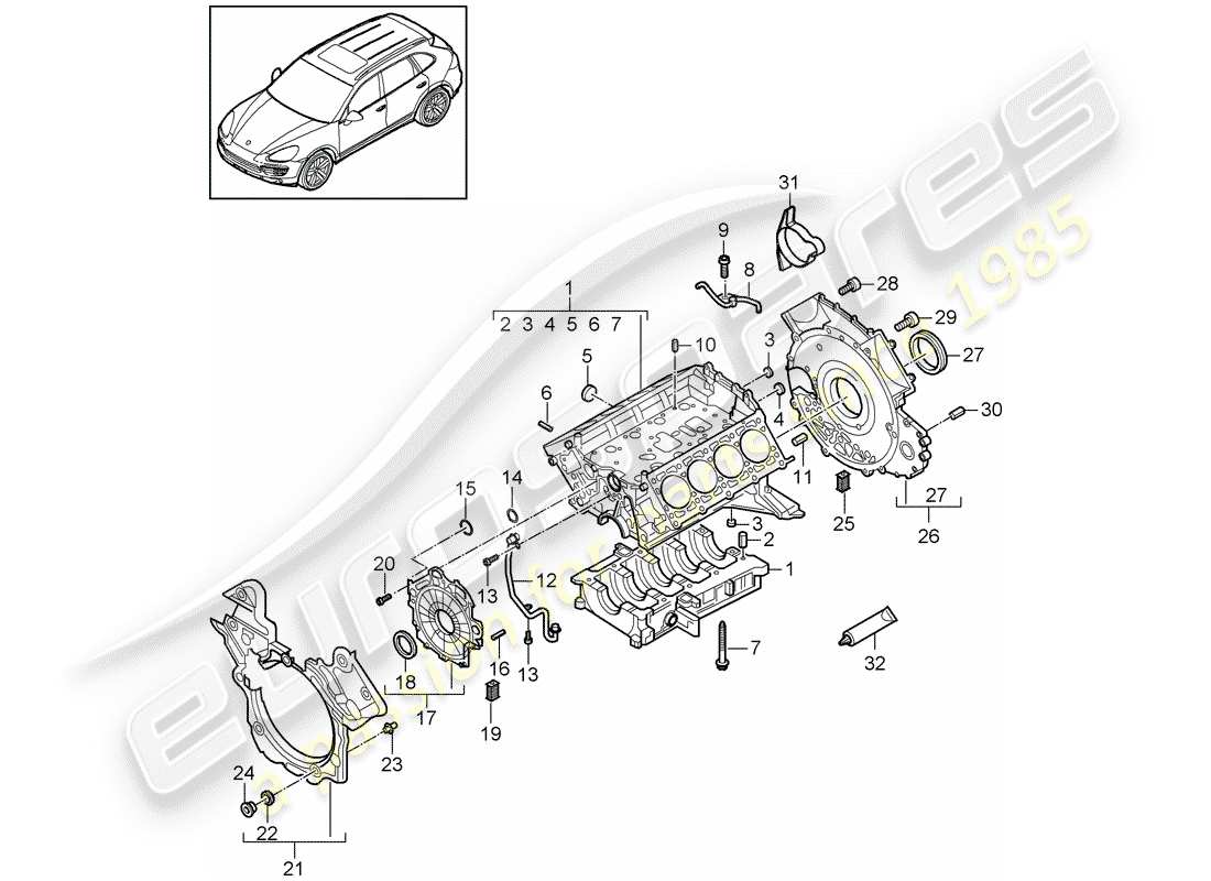 porsche cayenne e2 (2013) crankcase part diagram