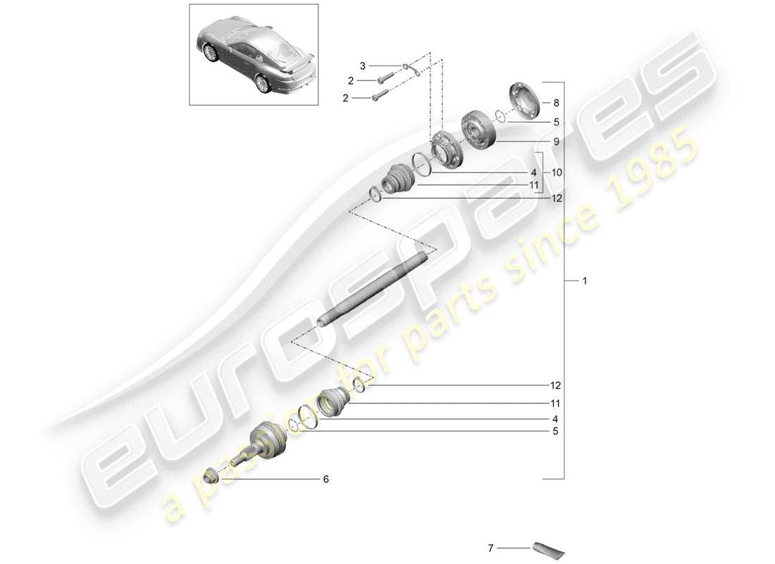 porsche 991r/gt3/rs (2019) drive shaft parts diagram