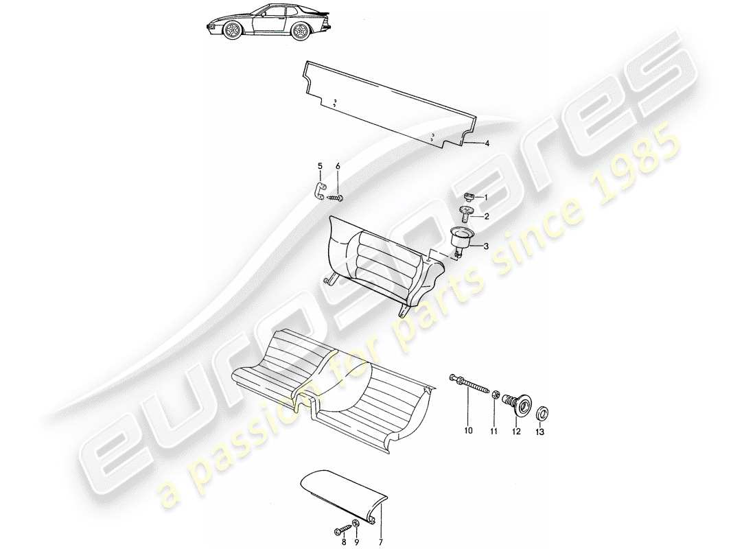 porsche seat 944/968/911/928 (1990) emergency seat - divided - single parts - d >> - mj 1988 parts diagram