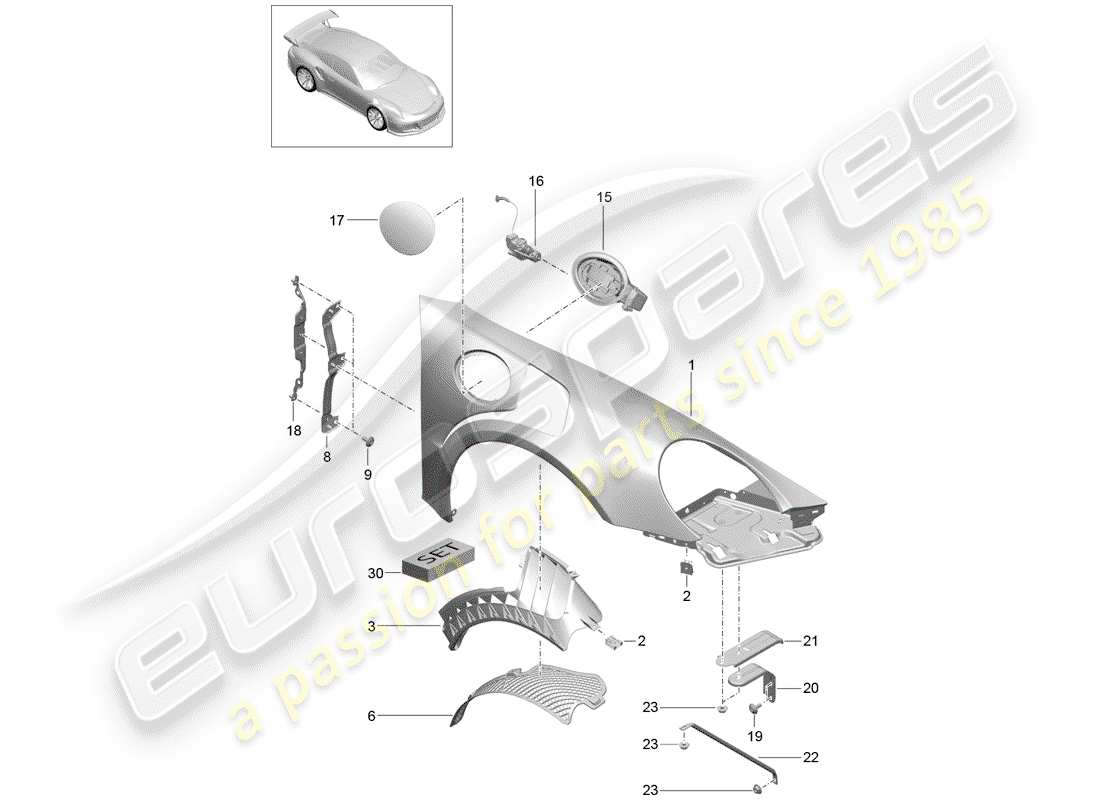 porsche 991r/gt3/rs (2017) fender part diagram