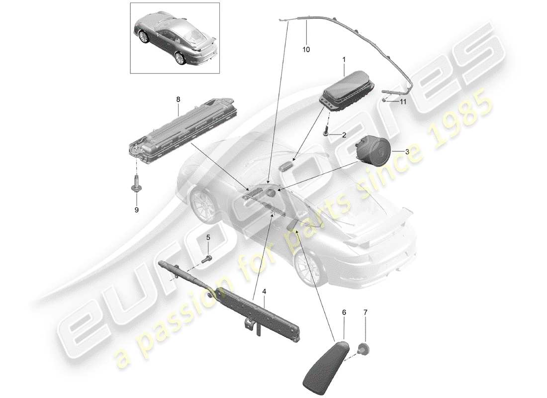 porsche 991r/gt3/rs (2019) airbag part diagram