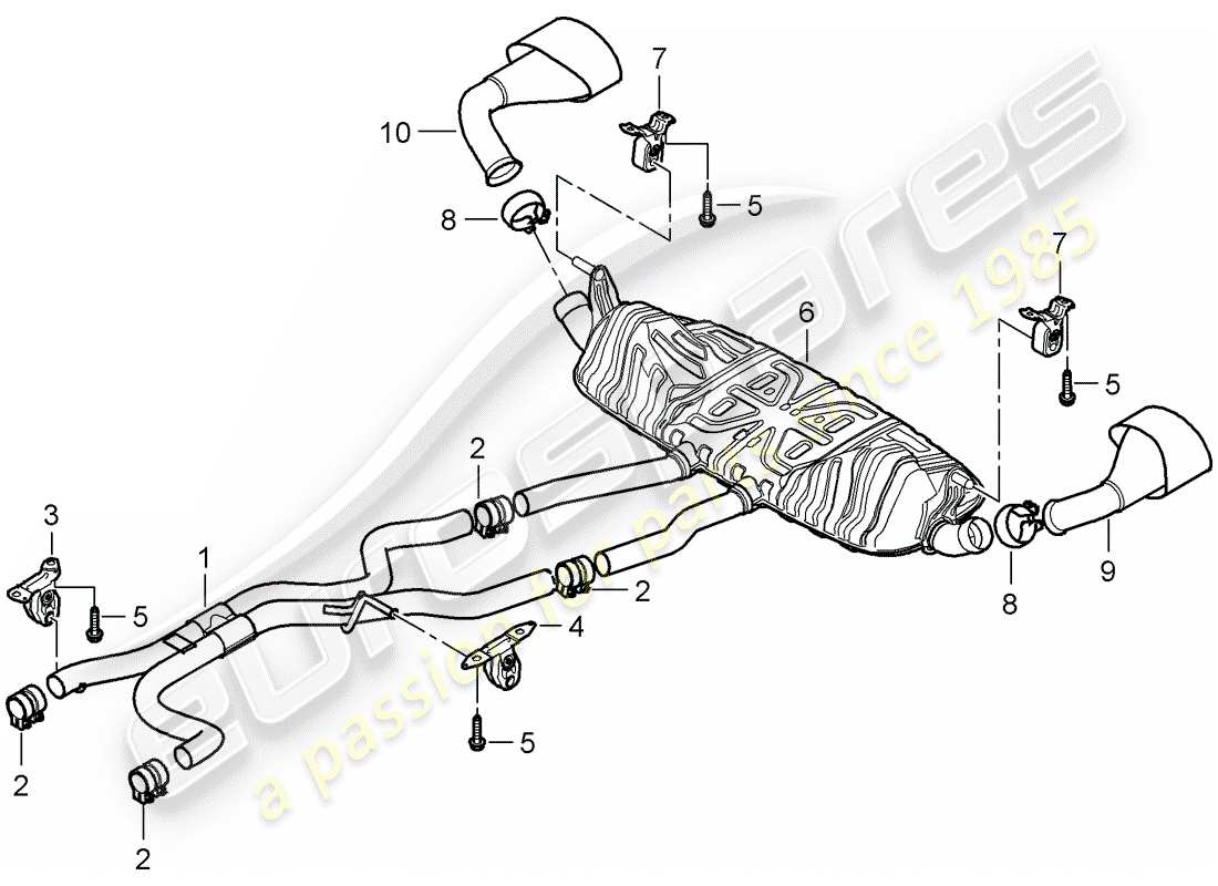 porsche cayenne (2009) exhaust system part diagram