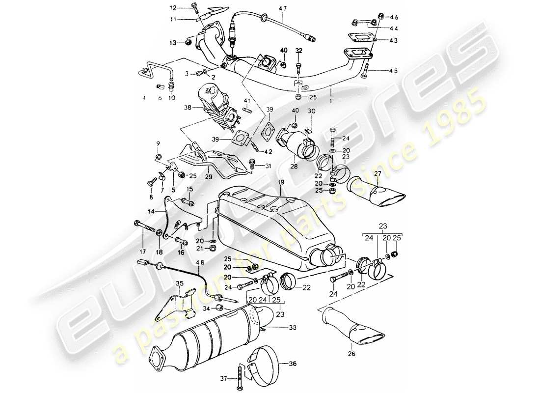 porsche 964 (1993) exhaust system part diagram